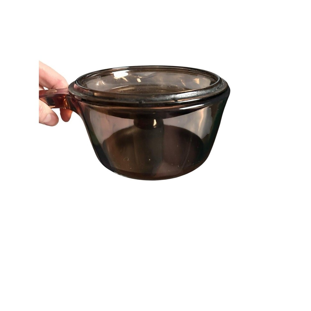 Visions Corning 1L 1 Qt Brown Glass Saucepan With Lid USA Transparent Cookware